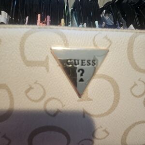 Guess Classic Monogram Cream Wallet Gold Accents Two Zippers